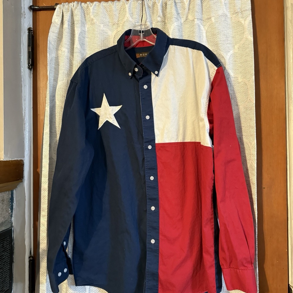 Mens Roper 100% Cotton Texas Flag Longsleeve Button-Down Shirt Size‎ Large